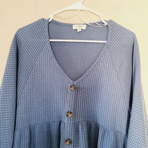 UMGEE Tunic Top Womens Size Small Blue Waffle Knit Oversized Long Sleeve Flowy - Picture 2 of 7